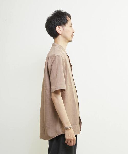 MEN'S MELROSE（メンズメルローズ）の「リネンライクスラブエステル / スタンダード半袖バンドカラーシャツ（シャツ/ブラウス・メンズ・ブルー/ライトブルー/グリーン/ベージュ・2/3/4）」の8枚目の写真