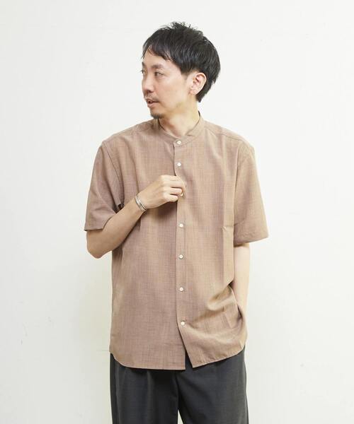 MEN'S MELROSE（メンズメルローズ）の「リネンライクスラブエステル / スタンダード半袖バンドカラーシャツ（シャツ/ブラウス・メンズ・ブルー/ライトブルー/グリーン/ベージュ・2/3/4）」の19枚目の写真