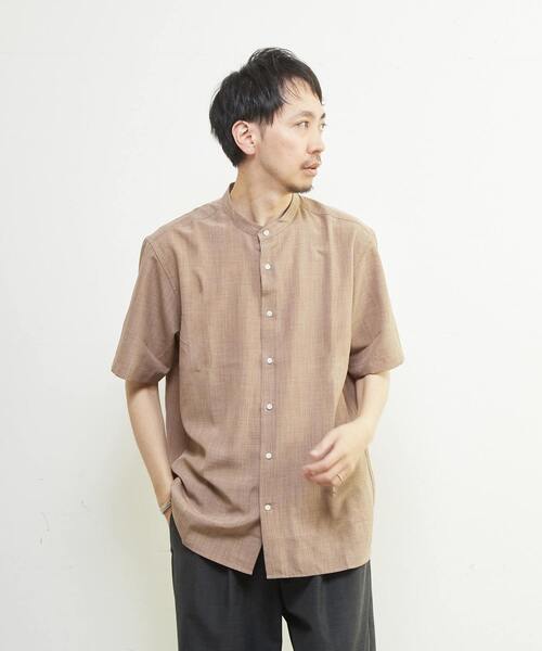 MEN'S MELROSE（メンズメルローズ）の「リネンライクスラブエステル / スタンダード半袖バンドカラーシャツ（シャツ/ブラウス・メンズ・ブルー/ライトブルー/グリーン/ベージュ・2/3/4）」の20枚目の写真