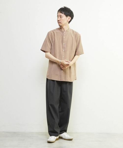 MEN'S MELROSE（メンズメルローズ）の「リネンライクスラブエステル / スタンダード半袖バンドカラーシャツ（シャツ/ブラウス・メンズ・ブルー/ライトブルー/グリーン/ベージュ・2/3/4）」の21枚目の写真