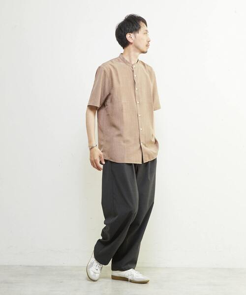 MEN'S MELROSE（メンズメルローズ）の「リネンライクスラブエステル / スタンダード半袖バンドカラーシャツ（シャツ/ブラウス・メンズ・ブルー/ライトブルー/グリーン/ベージュ・2/3/4）」の22枚目の写真