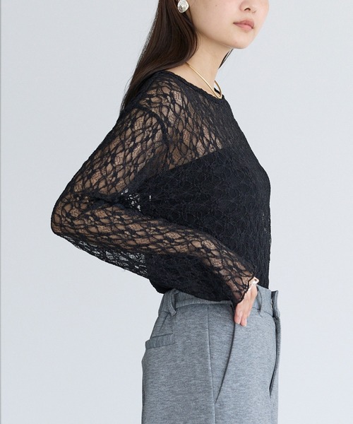 LAVEANGE(ラビアンジェ)の「レースフレアスリーブプルオーバー(Tシャツ/カットソー・レディース・オフホワイト/ブラック・M/5L/4L/3L/LL)」の18枚目の写真