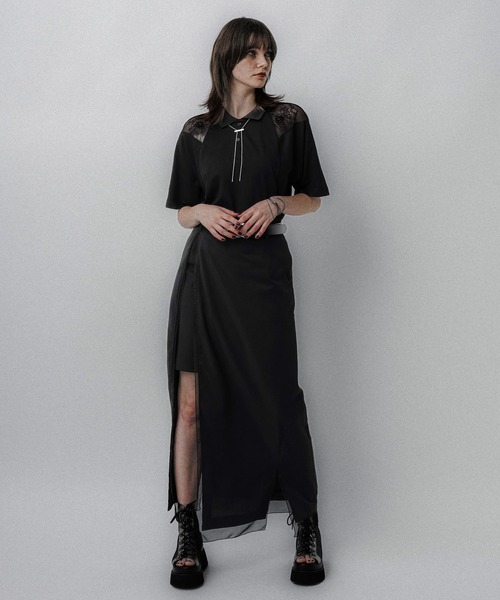 HARE（ハレ）の「レースキリカエポロTシャツ(HARE)（ポロシャツ・レディース・ボルドー/ブラック・FREE）」の3枚目の写真