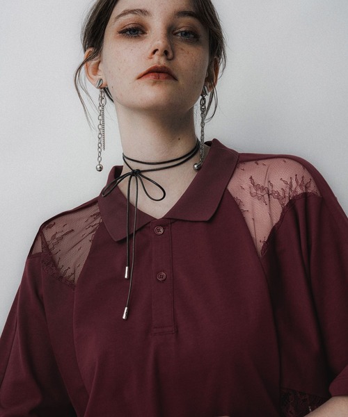 HARE（ハレ）の「レースキリカエポロTシャツ(HARE)（ポロシャツ・レディース・ボルドー/ブラック・FREE）」の18枚目の写真