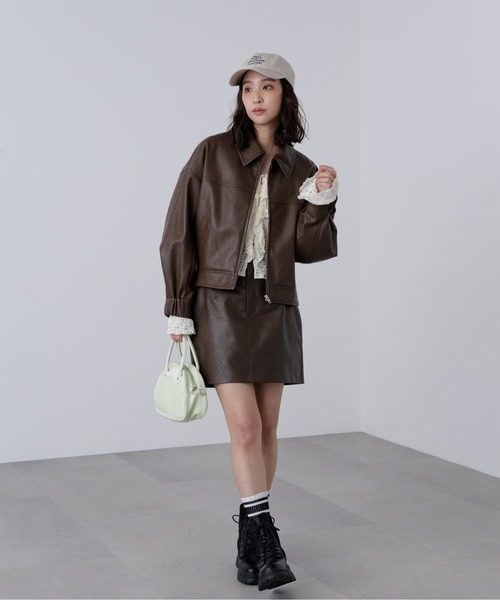 FREE'S MART(フリーズマート)の「◆合皮ジップアップブルゾン(ブルゾン・レディース・ベージュ系その他/ブラウン/ブラック/ブラウン系その他・SMALL/MEDIUM)」の5枚目の写真