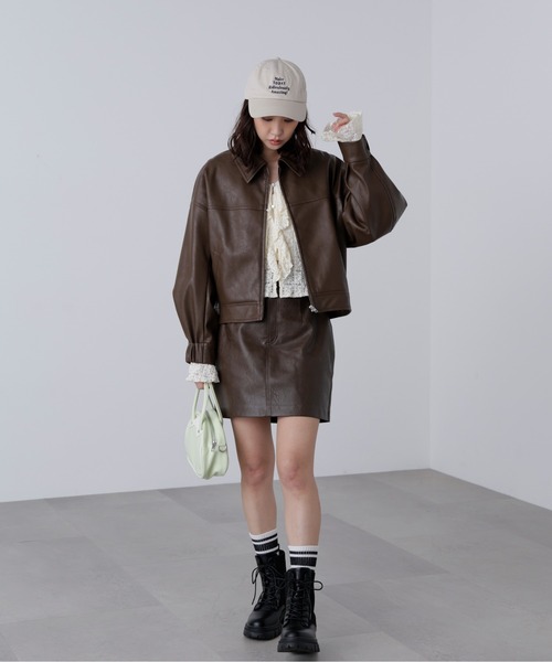 FREE'S MART(フリーズマート)の「◆合皮ジップアップブルゾン(ブルゾン・レディース・ベージュ系その他/ブラウン/ブラック/ブラウン系その他・SMALL/MEDIUM)」の6枚目の写真