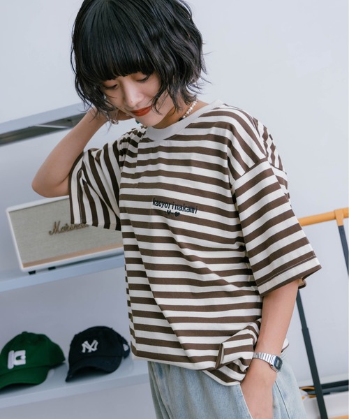 kaoyorinakami(カオヨリナカミ)の「cookie ボーダーtee/ クッキーボーダーTシャツ(Tシャツ/カットソー・メンズ・ブルー/ブラウン/ネイビー・MEDIUM/SMALL/X-LARGE/LARGE)」の6枚目の写真
