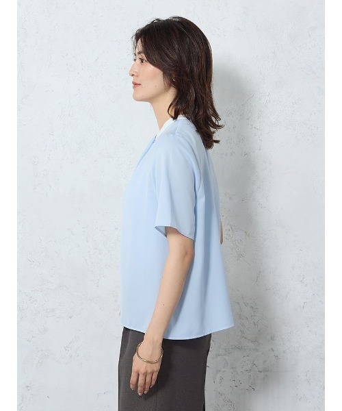 Perfect Suit FActory(パーフェクトスーツファクトリー)の「プリーツボウタイブラウス オフホワイト/サックス/ベージュ(Tシャツ/カットソー・レディース・ベージュ/サックスブルー/オフホワイト・M/L/S)」の9枚目の写真