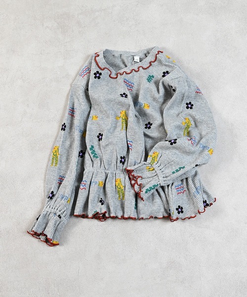 MARKEY'S(マーキーズ)の「総柄ワッフルペプラムカットソー(Tシャツ/カットソー・キッズ・杢グレー/レッド系その他/ブラウン系その他/ブラック系その他・150/140/130/120/110/100/90/80)」の6枚目の写真