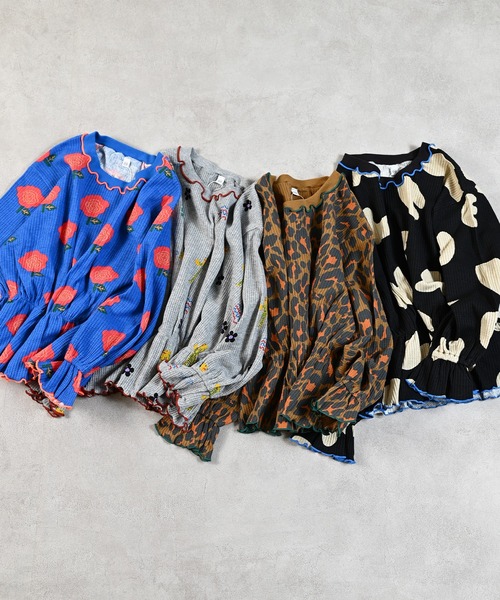 MARKEY'S(マーキーズ)の「総柄ワッフルペプラムカットソー(Tシャツ/カットソー・キッズ・杢グレー/レッド系その他/ブラウン系その他/ブラック系その他・150/140/130/120/110/100/90/80)」の5枚目の写真