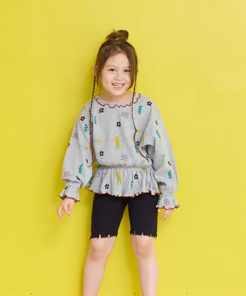 MARKEY'S(マーキーズ)の「総柄ワッフルペプラムカットソー(Tシャツ/カットソー・キッズ・杢グレー/レッド系その他/ブラウン系その他/ブラック系その他・150/140/130/120/110/100/90/80)」の8枚目の写真