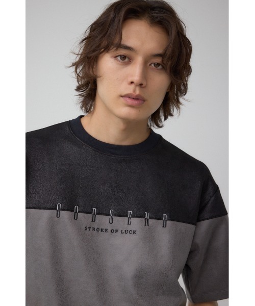 AZUL by moussy（アズールバイマウジー）の「フェイクスウェードパネル切替トップス（Tシャツ/カットソー・メンズ・ブラウン系その他/グレー系その他/ブルー系その他3・MEDIUM/LARGE）」の4枚目の写真