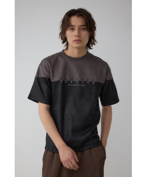 AZUL by moussy（アズールバイマウジー）の「フェイクスウェードパネル切替トップス（Tシャツ/カットソー・メンズ・ブラウン系その他/グレー系その他/ブルー系その他3・MEDIUM/LARGE）」の14枚目の写真