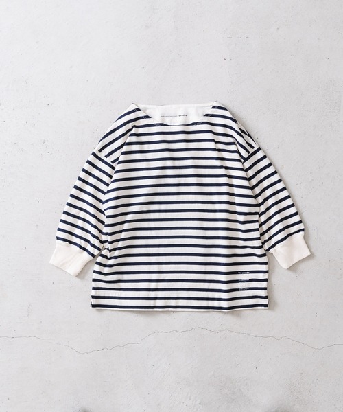 quadro(クオドロ)の「ドライ天竺ボーダー7分袖ボートネック(Tシャツ/カットソー・レディース・ブロンズ/キナリ/ネイビー/グレー/ブラウン・FREE)」の6枚目の写真