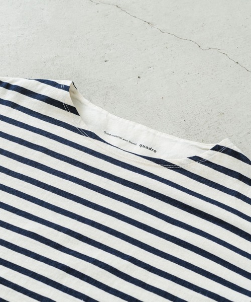 quadro(クオドロ)の「ドライ天竺ボーダー7分袖ボートネック(Tシャツ/カットソー・レディース・ブロンズ/キナリ/ネイビー/グレー/ブラウン・FREE)」の9枚目の写真