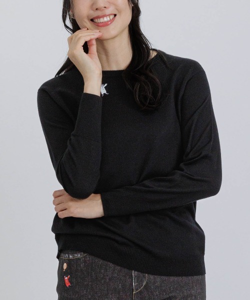 STUDIO PICONE(スタジオピッコーネ)の「シルク100%ポイント刺繍ニット(ニット/セーター・レディース・ベージュ/ライトパープル/ブラック/ライトブルー・M/L)」の9枚目の写真