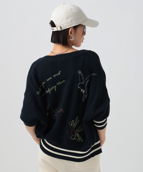 BAYFLOW（ベイフロー）の「落書きニットカーディガン（ニット/セーター・レディース・ネイビー/オフホワイト・FREE）」の14枚目の写真