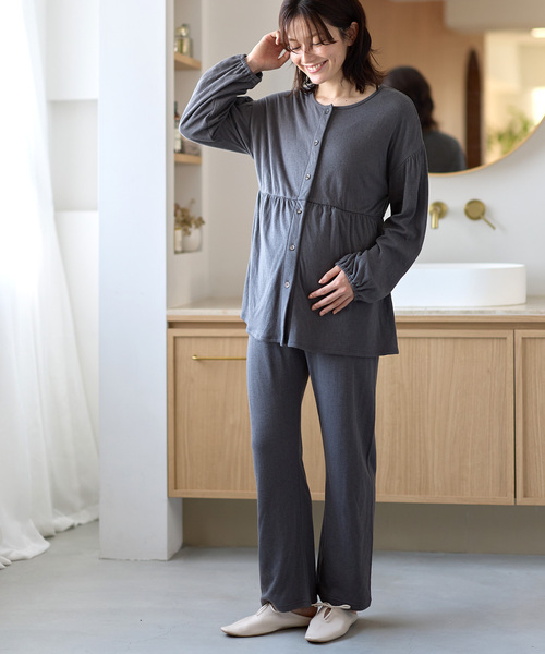 ラテ様 ルームウェア 接結ダブルガーゼ無地・ストライプパジャマ/ルームウェア/上下セット