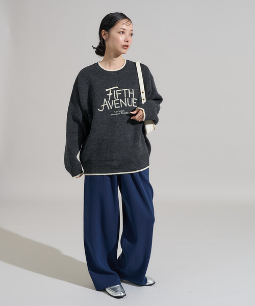 FREAK'S STORE(フリークスストア)の「配色ロゴ刺繍ニット 限定展開(ニット/セーター・レディース・ブラウン/グレー/オフホワイト/ピンク/チャコール・フリ-)」の7枚目の写真