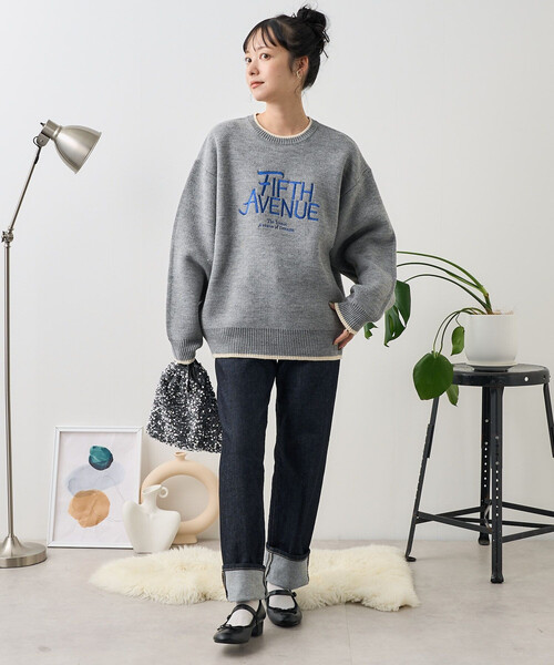 FREAK'S STORE(フリークスストア)の「配色ロゴ刺繍ニット 限定展開(ニット/セーター・レディース・ブラウン/グレー/オフホワイト/ピンク/チャコール・フリ-)」の15枚目の写真