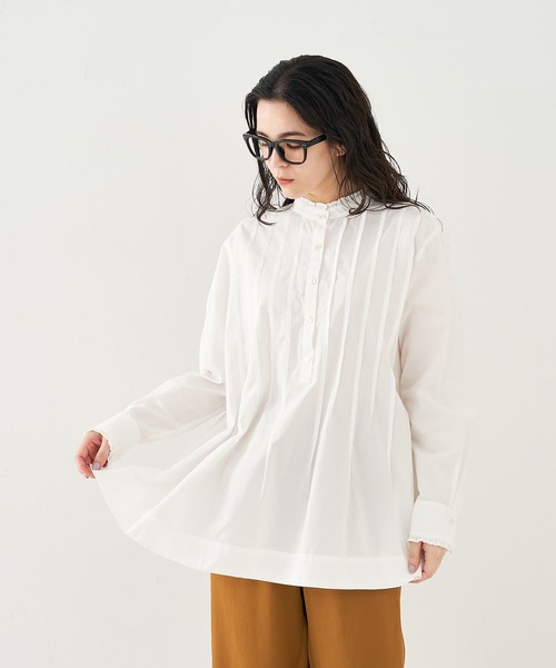 collex(コレックス)の「タックフリルブラウス(シャツ/ブラウス・レディース・ホワイト/ネイビー・フリー)」の1枚目の写真