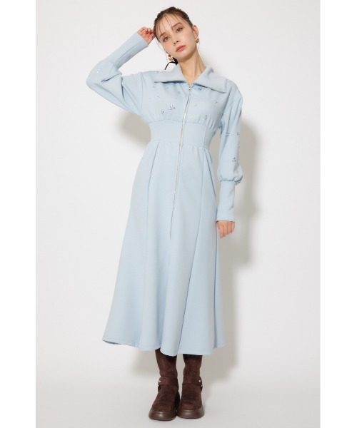 rienda(リエンダ)の「フラワーモチーフスウェットワンピース 秋服 冬服(ワンピース・レディース・ライトブラック/アイボリー/ライトブルー・SMALL/MEDIUM)」の10枚目の写真