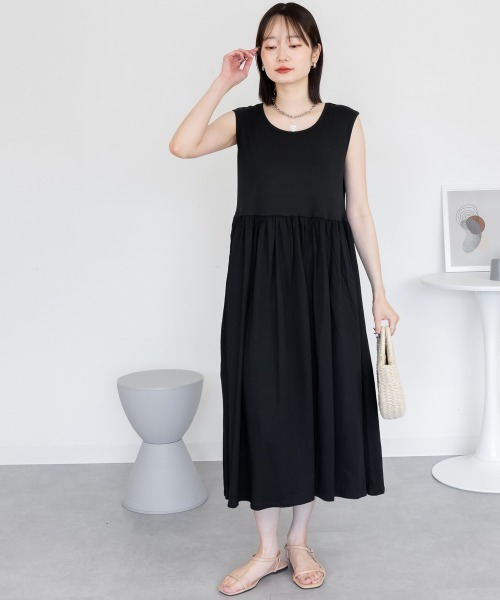 aity（アイティ）の「ノースリーブカットワンピース ロング丈 マキシ丈 フライス綿  インナー 夏服（ワンピース・レディース・オフホワイト/ブラック・M/L/LL/3L/4L）」の2枚目の写真