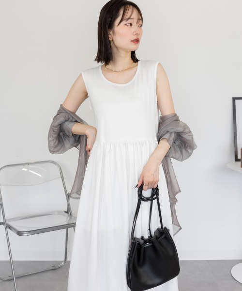 aity（アイティ）の「ノースリーブカットワンピース ロング丈 マキシ丈 フライス綿  インナー 夏服（ワンピース・レディース・オフホワイト/ブラック・M/L/LL/3L/4L）」の3枚目の写真