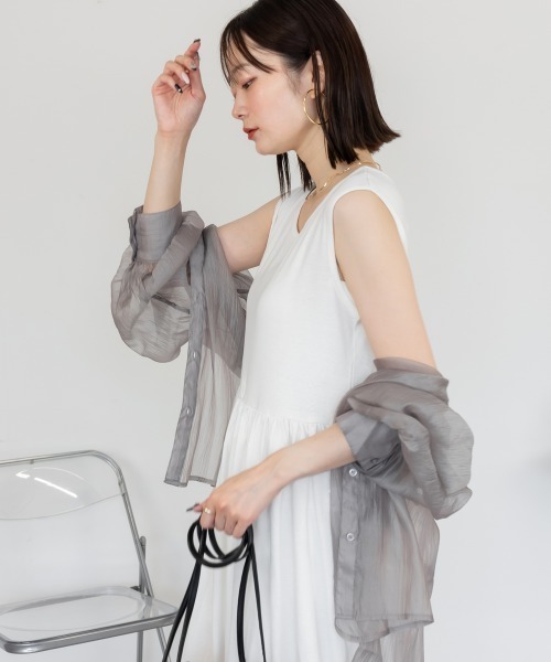 aity（アイティ）の「ノースリーブカットワンピース ロング丈 マキシ丈 フライス綿  インナー 夏服（ワンピース・レディース・オフホワイト/ブラック・M/L/LL/3L/4L）」の5枚目の写真