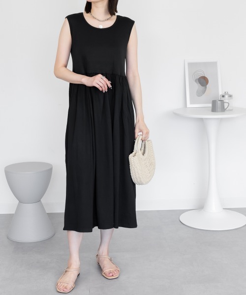 aity（アイティ）の「ノースリーブカットワンピース ロング丈 マキシ丈 フライス綿  インナー 夏服（ワンピース・レディース・オフホワイト/ブラック・M/L/LL/3L/4L）」の10枚目の写真
