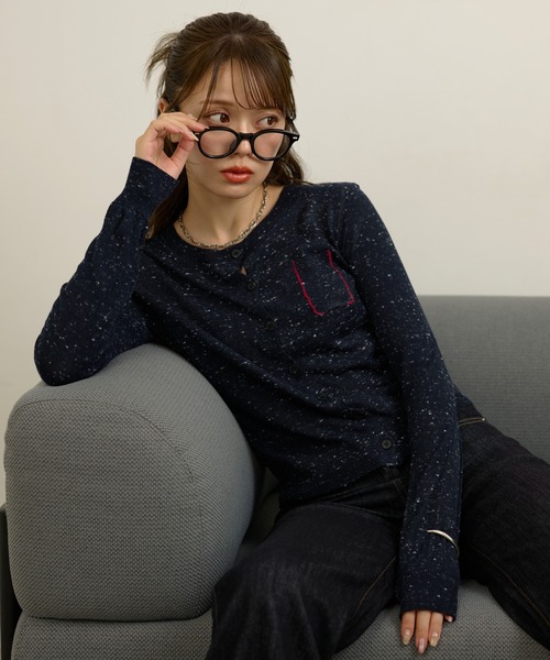 LAULEN（ローレン）の「color nap knit cardigan /クルーネックカラーネップニットカーディガン（カーディガン/ボレロ・レディース・ライトグレー/グレー/ネイビー・FREE）」の3枚目の写真