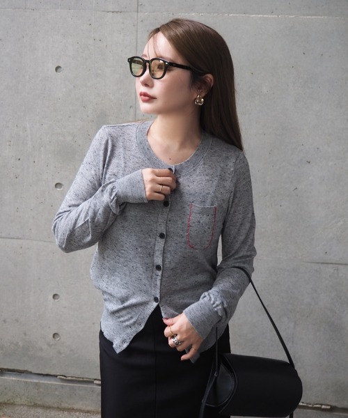 LAULEN（ローレン）の「color nap knit cardigan /クルーネックカラーネップニットカーディガン（カーディガン/ボレロ・レディース・ライトグレー/グレー/ネイビー・FREE）」の2枚目の写真