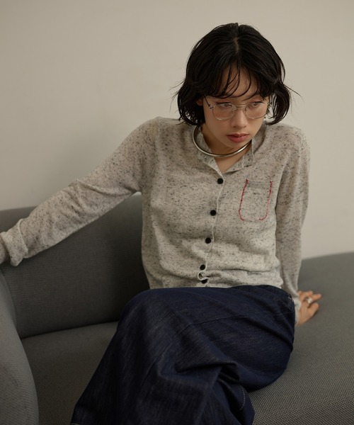 LAULEN（ローレン）の「color nap knit cardigan /クルーネックカラーネップニットカーディガン（カーディガン/ボレロ・レディース・ライトグレー/グレー/ネイビー・FREE）」の4枚目の写真