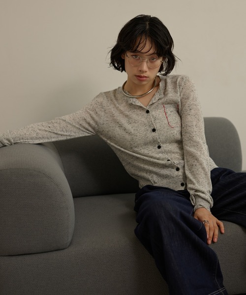 LAULEN（ローレン）の「color nap knit cardigan /クルーネックカラーネップニットカーディガン（カーディガン/ボレロ・レディース・ライトグレー/グレー/ネイビー・FREE）」の5枚目の写真