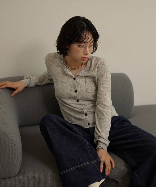 LAULEN（ローレン）の「color nap knit cardigan /クルーネックカラーネップニットカーディガン（カーディガン/ボレロ・レディース・ライトグレー/グレー/ネイビー・FREE）」の6枚目の写真