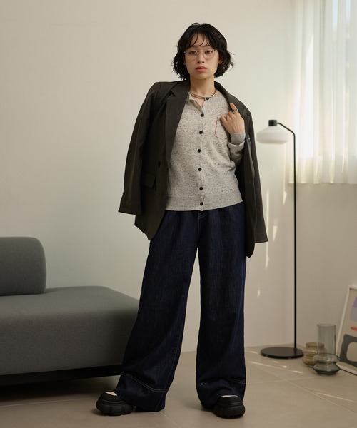 LAULEN（ローレン）の「color nap knit cardigan /クルーネックカラーネップニットカーディガン（カーディガン/ボレロ・レディース・ライトグレー/グレー/ネイビー・FREE）」の12枚目の写真