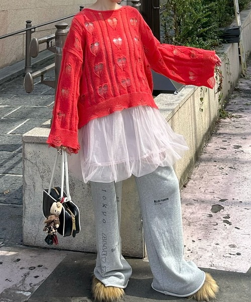 Alley Tokyo(アリートーキョー)の「【リバイバル】ハートダメージニット(ニット/セーター・レディース・レッド/オフホワイト・FREE)」の4枚目の写真