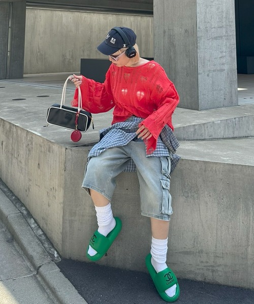 Alley Tokyo(アリートーキョー)の「【リバイバル】ハートダメージニット(ニット/セーター・レディース・レッド/オフホワイト・FREE)」の10枚目の写真
