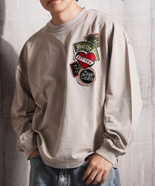 セール】アップリケ刺繍 ピグメント スウェット トレーナー セール】アップリケ刺繍 ピグメント スウェット トレーナー