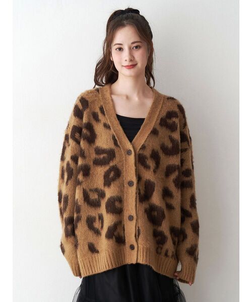 【中古】ブルーガール ブルマリン カーディガン ニット レオパード スタッズ I38 ベージュ ブラウン セール】レオパードヘアリーカーディガン（ニット/セーター