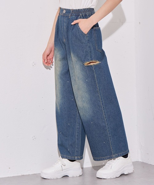 セール】ラインストーンデニムパンツ（デニムパンツ）｜BISKEE