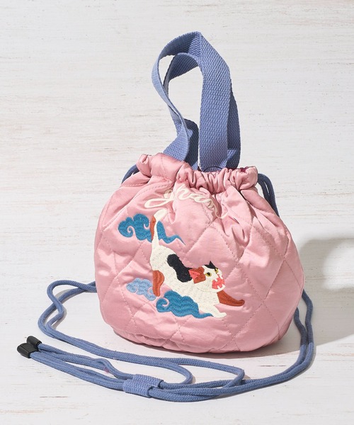 HOUSTON(ヒューストン)の「【HOUSTON / ヒューストン】QUILTING SATIN BAG / キルティングサテン巾着バッグ(ショルダーバッグ・レディース・グリーン/イエロー/ピンク・FREE)」の3枚目の写真