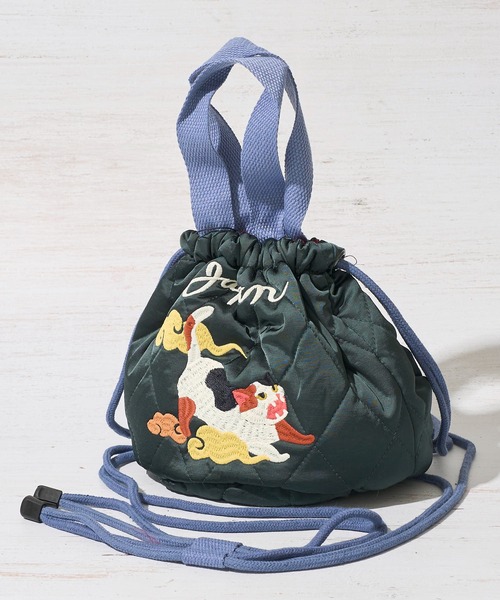 HOUSTON(ヒューストン)の「【HOUSTON / ヒューストン】QUILTING SATIN BAG / キルティングサテン巾着バッグ(ショルダーバッグ・レディース・グリーン/イエロー/ピンク・FREE)」の1枚目の写真