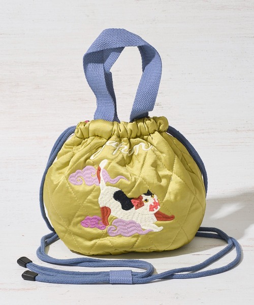 HOUSTON(ヒューストン)の「【HOUSTON / ヒューストン】QUILTING SATIN BAG / キルティングサテン巾着バッグ(ショルダーバッグ・レディース・グリーン/イエロー/ピンク・FREE)」の7枚目の写真