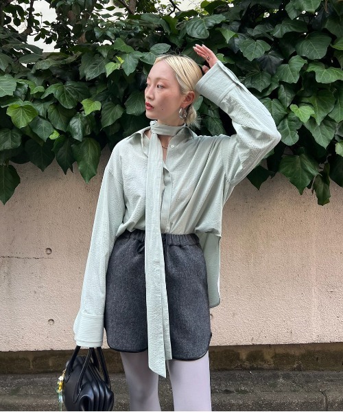 Ameri UND UNEVENNESS TIE BLOUSE ミント Ameri（アメリ）の「UND UNEVENNESS TIE BLOUSE（シャツ/ブラウス