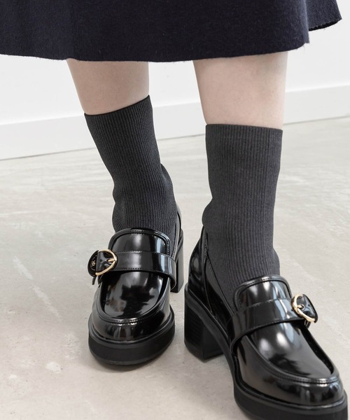 RANDA(ランダ)の「ローファーデザインニットドッキングブーツ(ブーツ・レディース・ブラック/ダークブラウン/グレー・M/S/L/LL)」の1枚目の写真