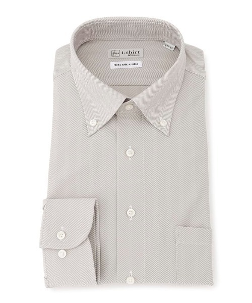 Perfect Suit FActory（パーフェクトスーツファクトリー）の「【完全ノーアイロン】長袖アイシャツ　ヘリンボン柄　ボタンダウン　ベージュ/ブラウン/ネイビー（ビジネスシャツ・メンズ・ベージュ/ネイビー/ブラウン・首回り45cm-裄丈86cm/首回り37cm-裄丈80cm/首回り39cm-裄丈82cm/首回り41cm-裄丈84cm/首回り43cm-裄丈86cm）」の5枚目の写真