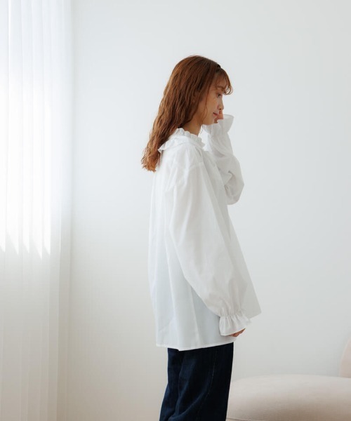 flower（フラワー）の「クラシックフリルブラウス（シャツ/ブラウス・レディース・ホワイト/ブラウン・FREE）」の3枚目の写真