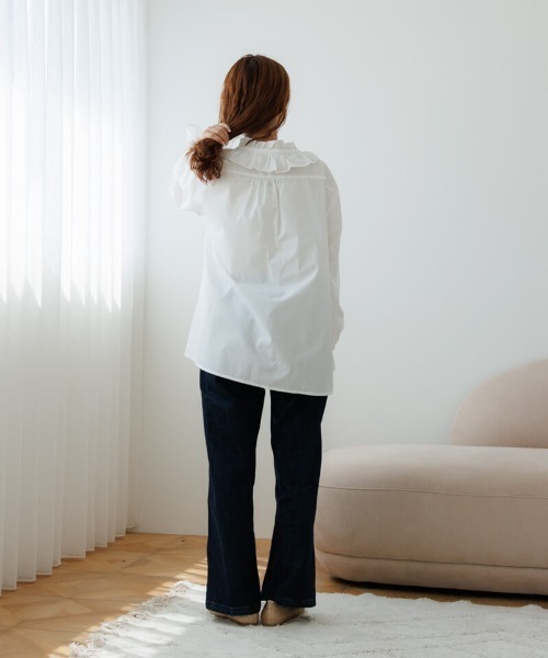 flower（フラワー）の「クラシックフリルブラウス（シャツ/ブラウス・レディース・ホワイト/ブラウン・FREE）」の6枚目の写真