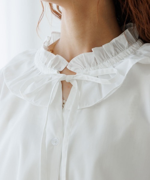 flower（フラワー）の「クラシックフリルブラウス（シャツ/ブラウス・レディース・ホワイト/ブラウン・FREE）」の7枚目の写真